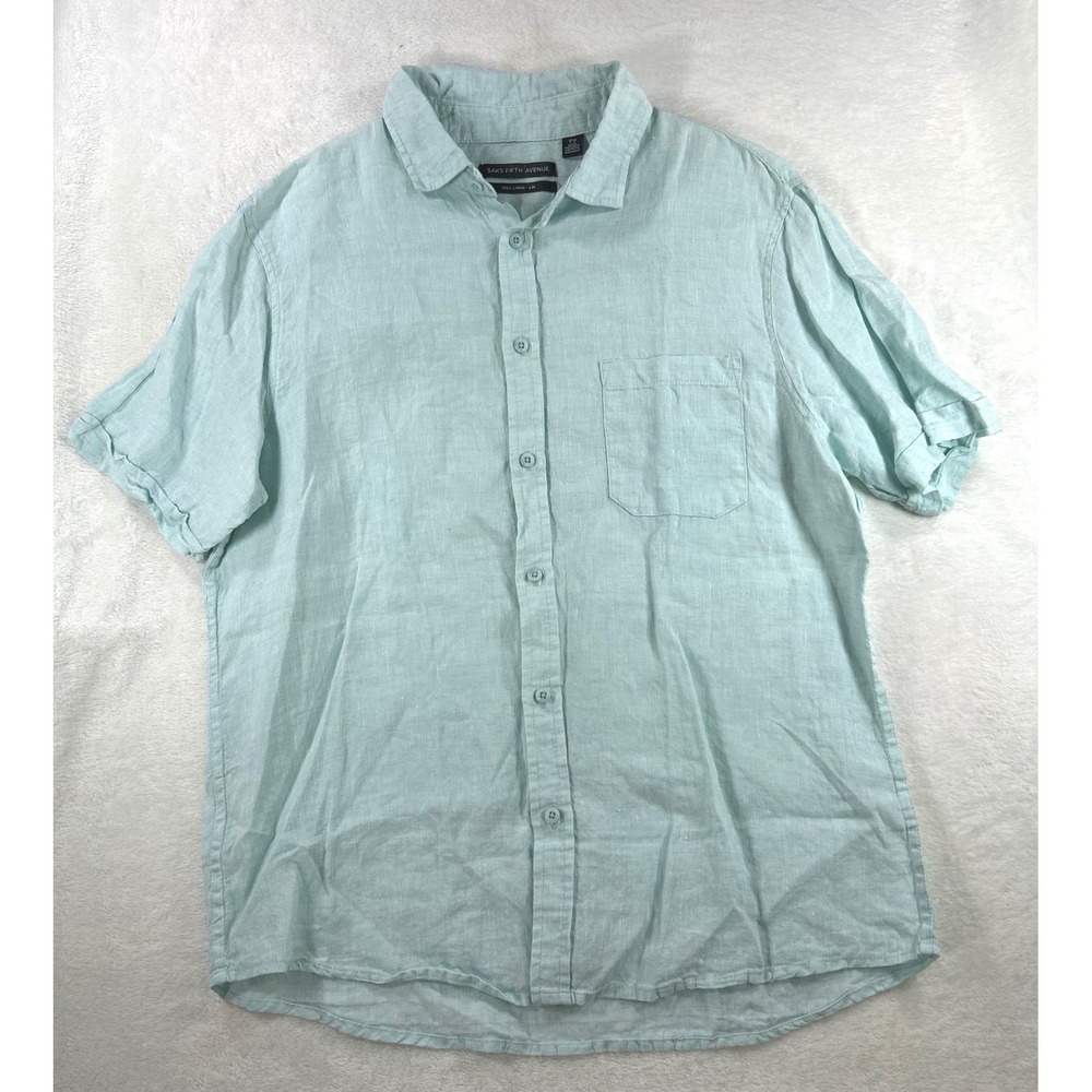 Saks Fifth‎ Avenue Linen Quiet Luxury Button Down Large Mint Green Old Money